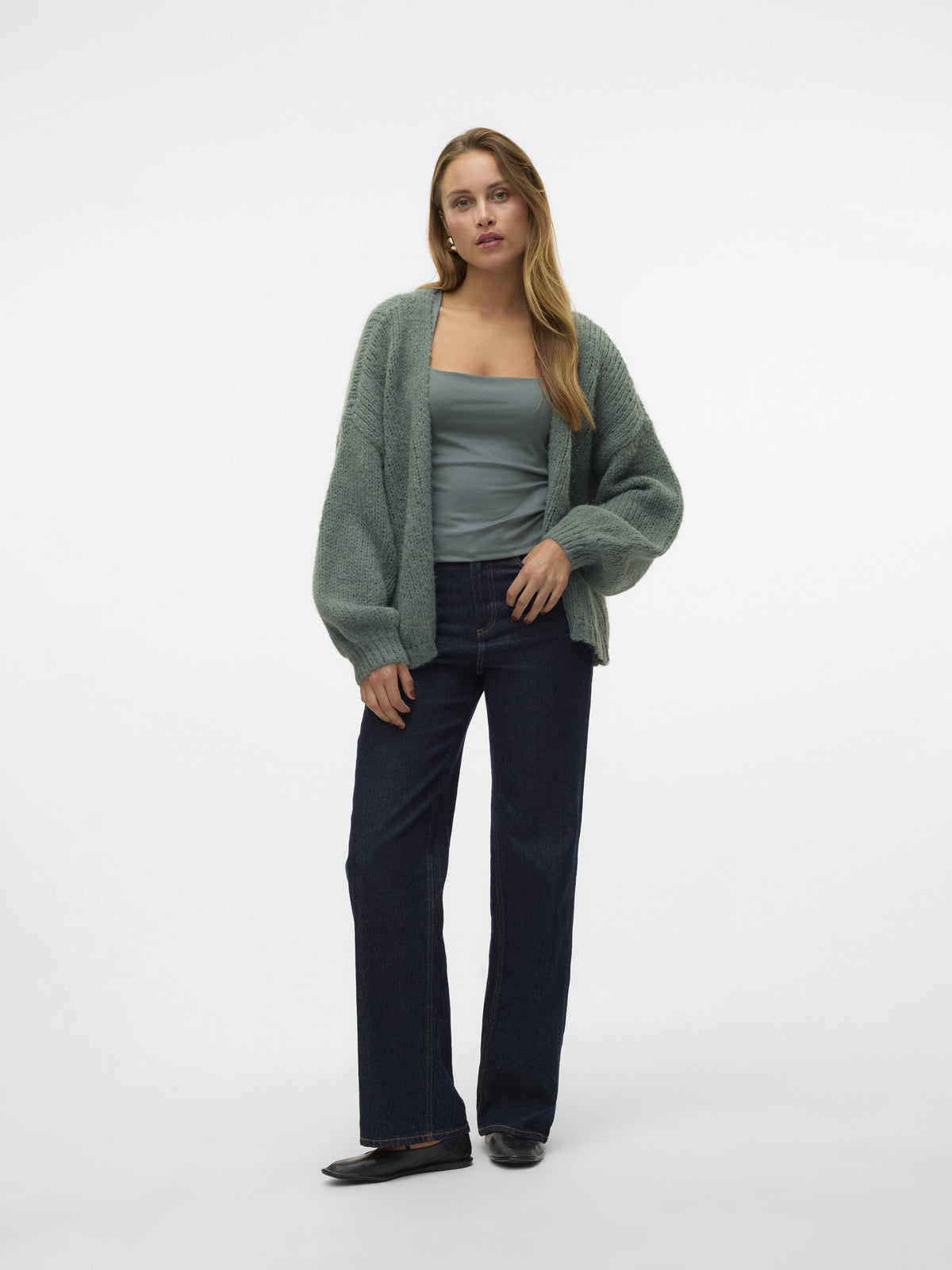 Marlowe | Women's Open Front Knit Cardigan, Laurel Green Autumn Winter