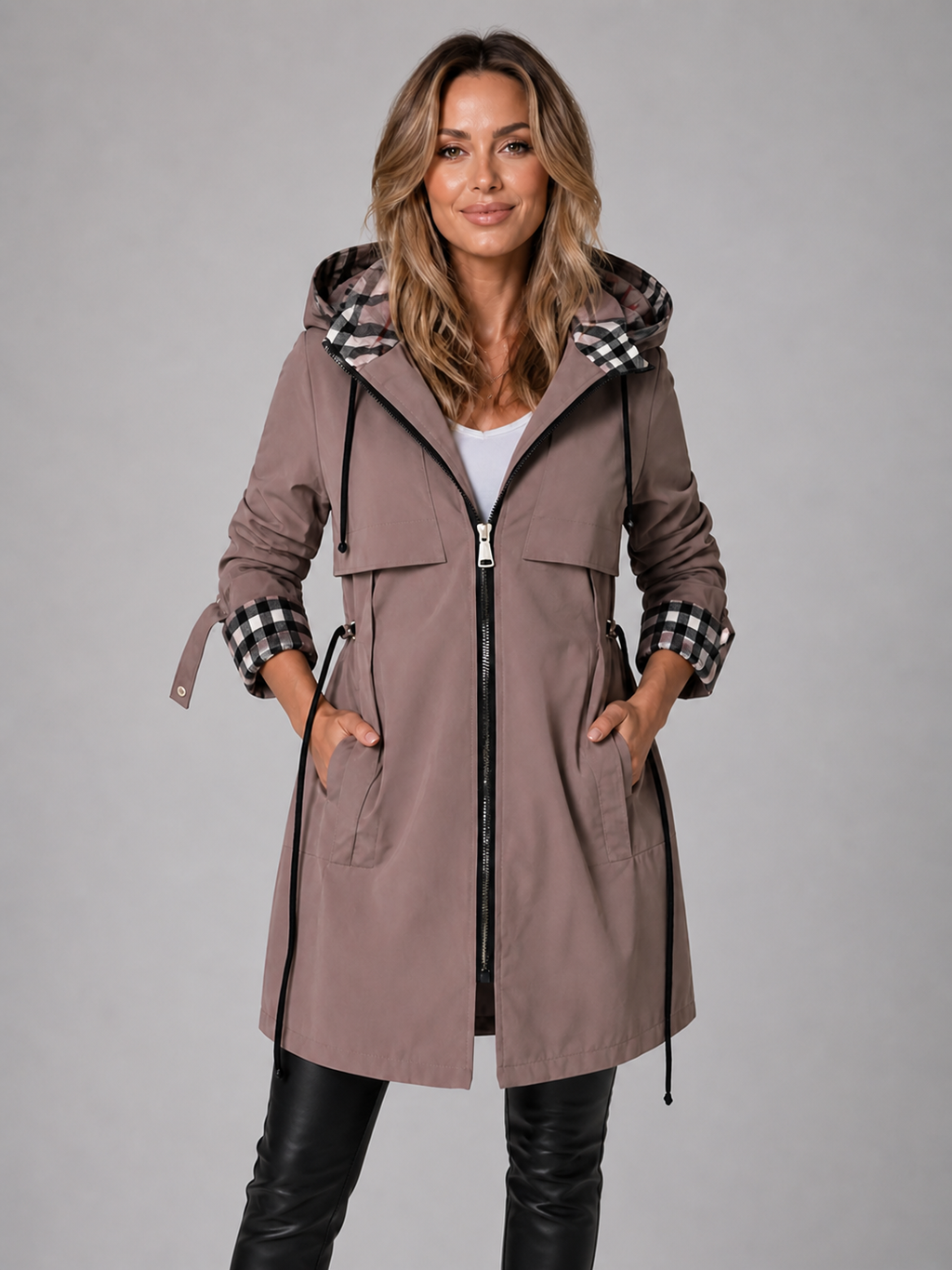 Odette | Women's Hooded Long Jacket, Adjustable Waist Winter Jacket