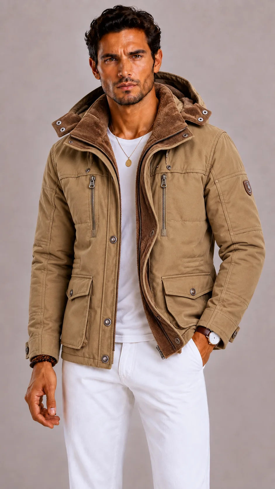 Mattias | Men's Functional Pocket Parka, Brown Winter Outerwear