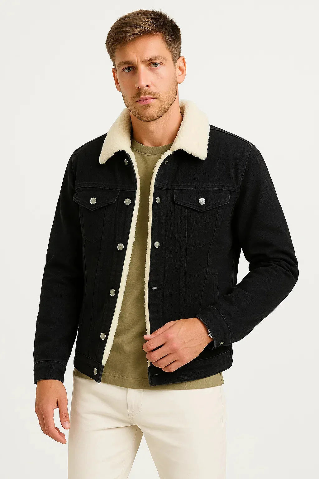 Ruben | Men's Fleece Lined Denim Jacket, Dark Blue Casual Winter