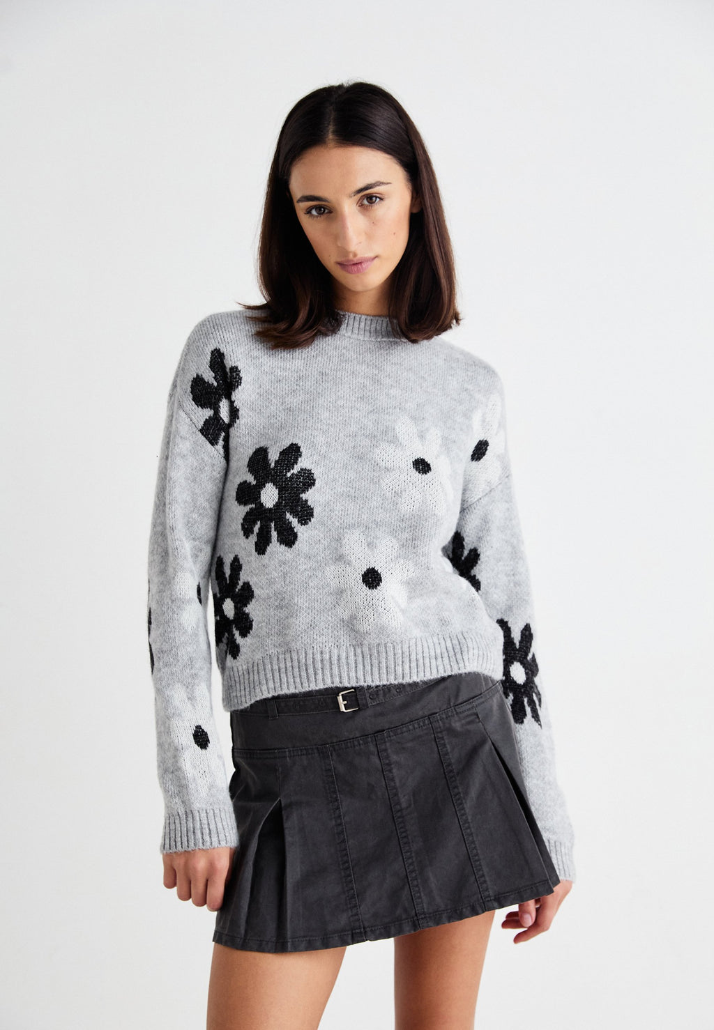 Margot | Women's Knit Jumper, Light Grey Melange Round Neck Autumn Winter
