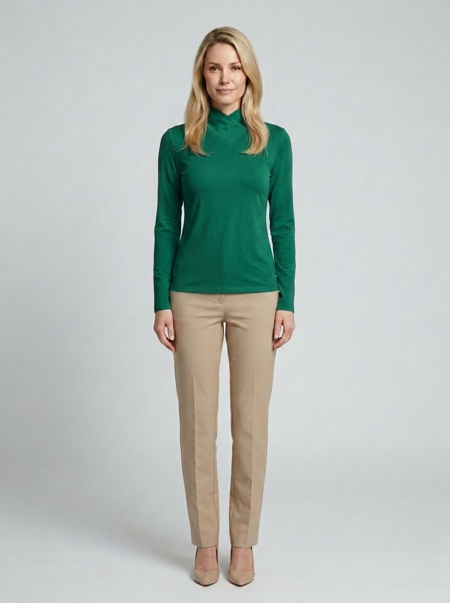 Isabelle | Women's Soft Knit Turtleneck Sculpted Fitted Smart Casual Winter - Green Front [Lystr 6a860cfb346c7d0de359f6fa:green:front]