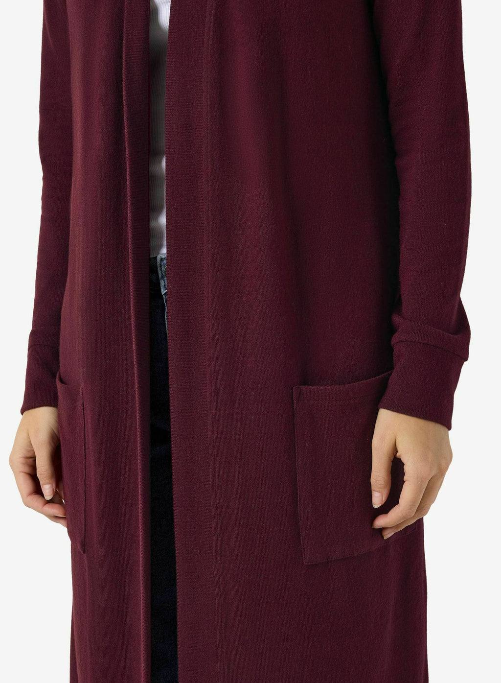 Livia | Women's Long Knit Cardigan, Bordeaux Soft Drape Autumn Winter