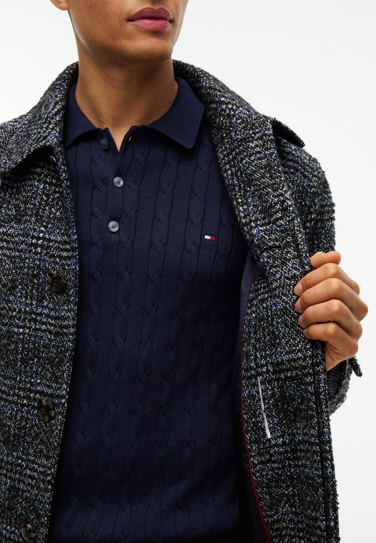 Leopold | Men's Check Overcoat, Dark Grey Heather Wool Blend Classic Winter