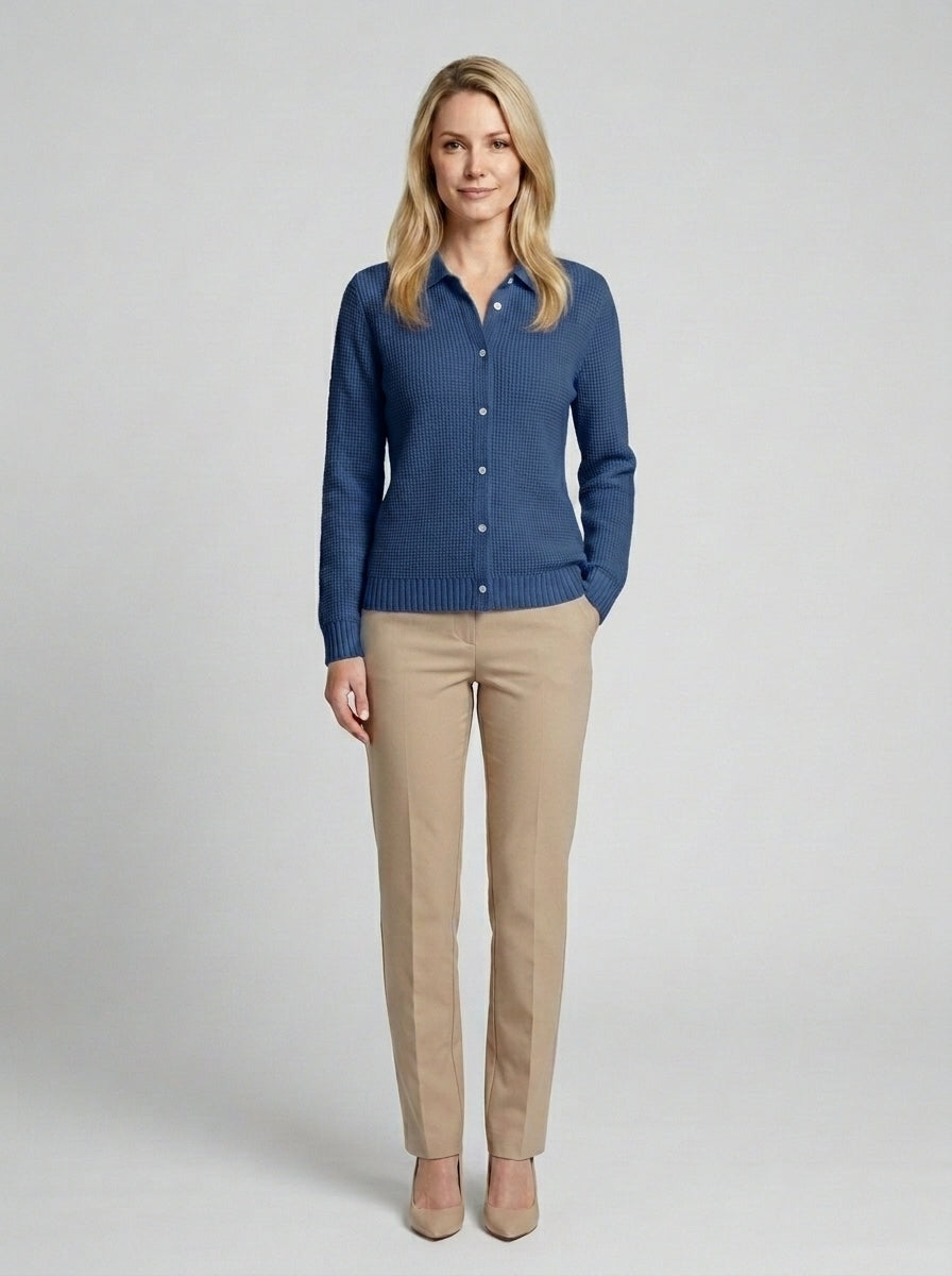 Harlow | Women's Cozy Knit Cardigan Button Front Longline Casual Winter - Dark Blue Front [Lystr 6a860cf2346c7d0de359f6f7:dark blue:front]