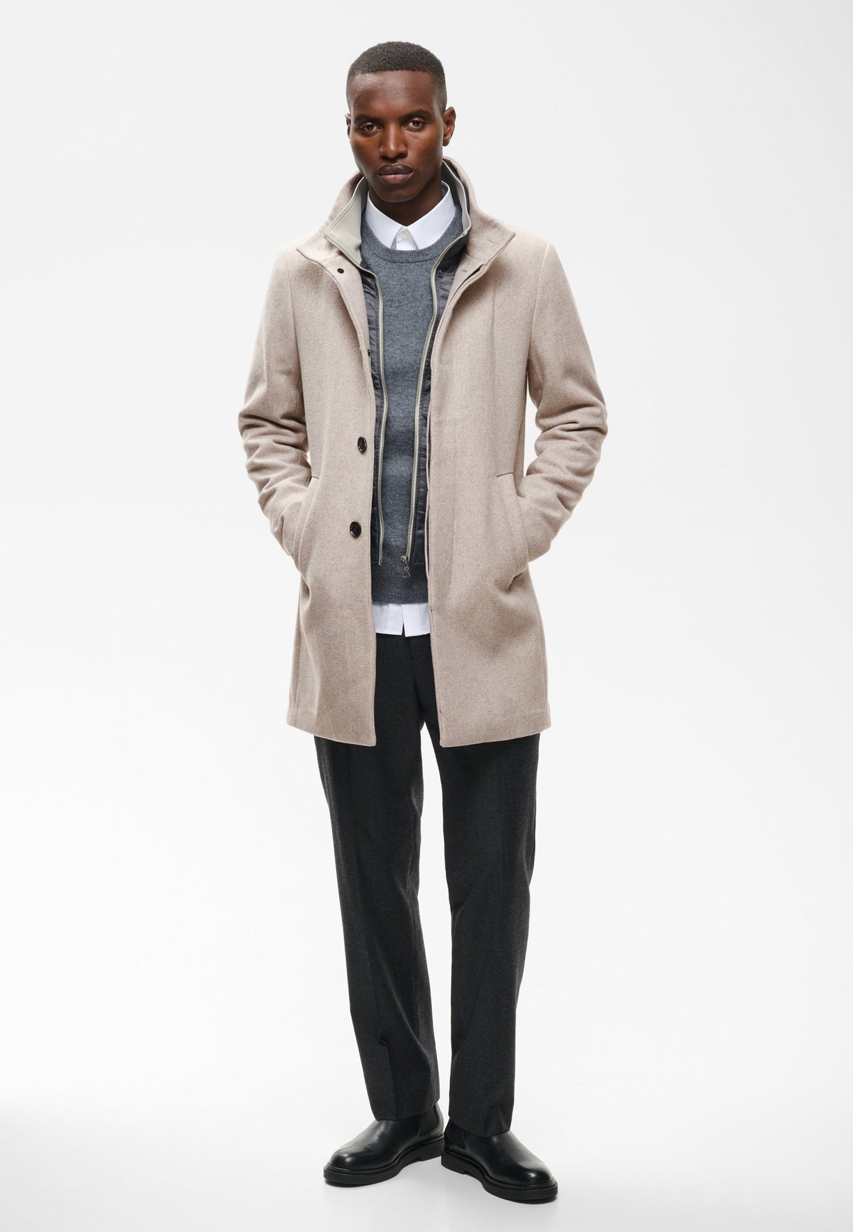 Oscar | Men's Short Wool Blend Coat, Taupe Classic Winter