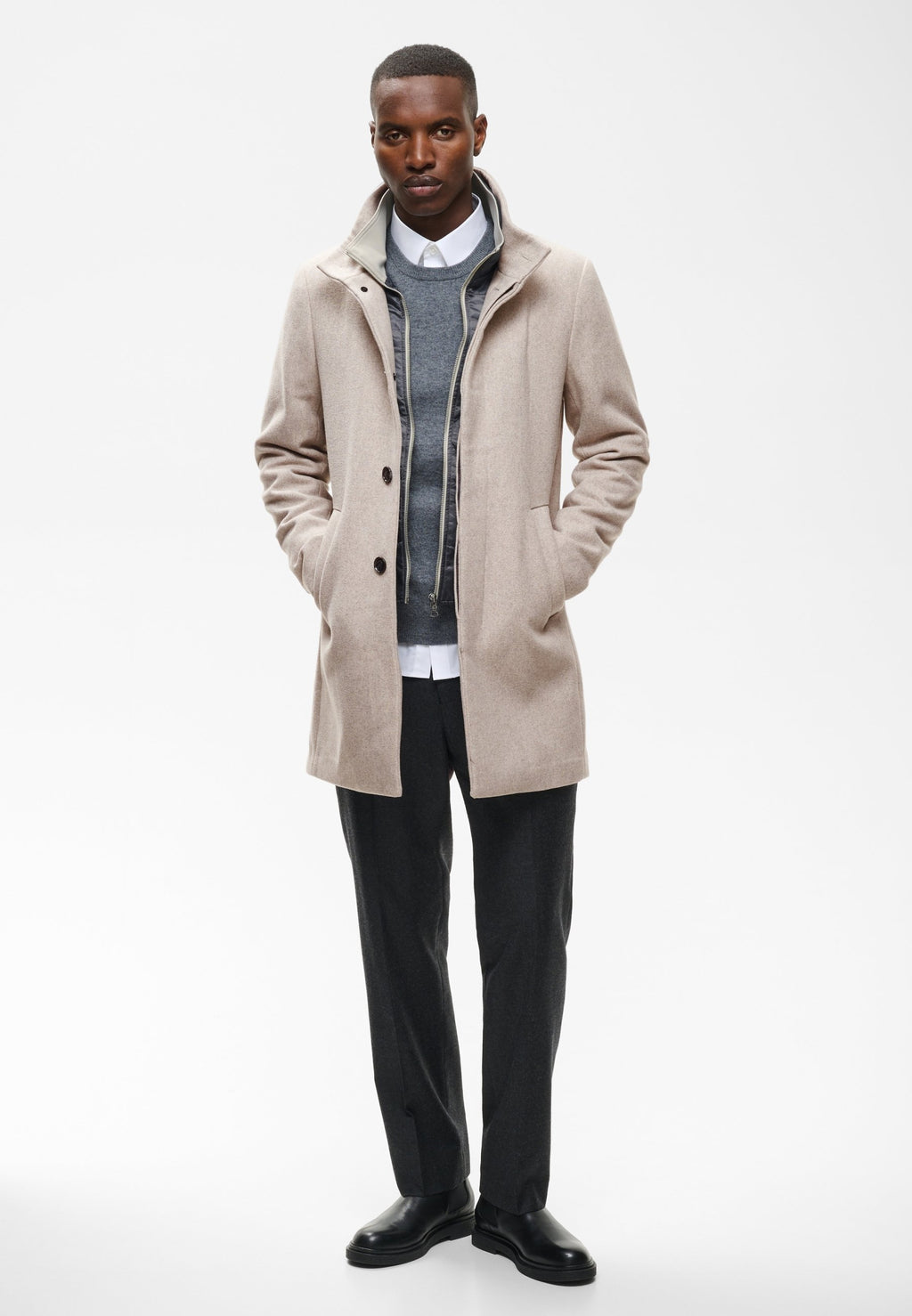 Oscar | Men's Short Wool Blend Coat, Taupe Classic Winter