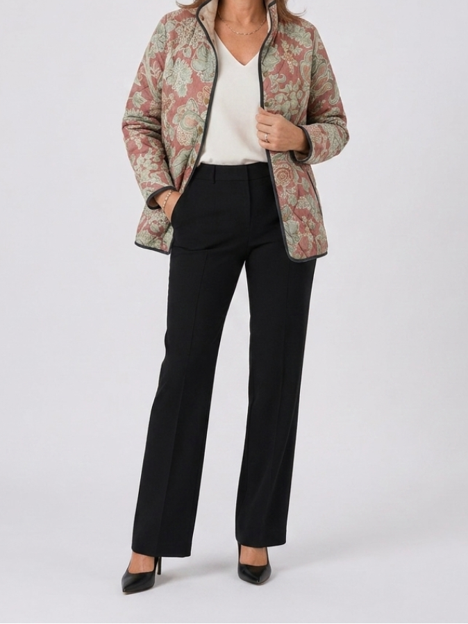 Naya | Women's Quilted Jacket, Vintage Floral Casual Winter Jacket - Floral