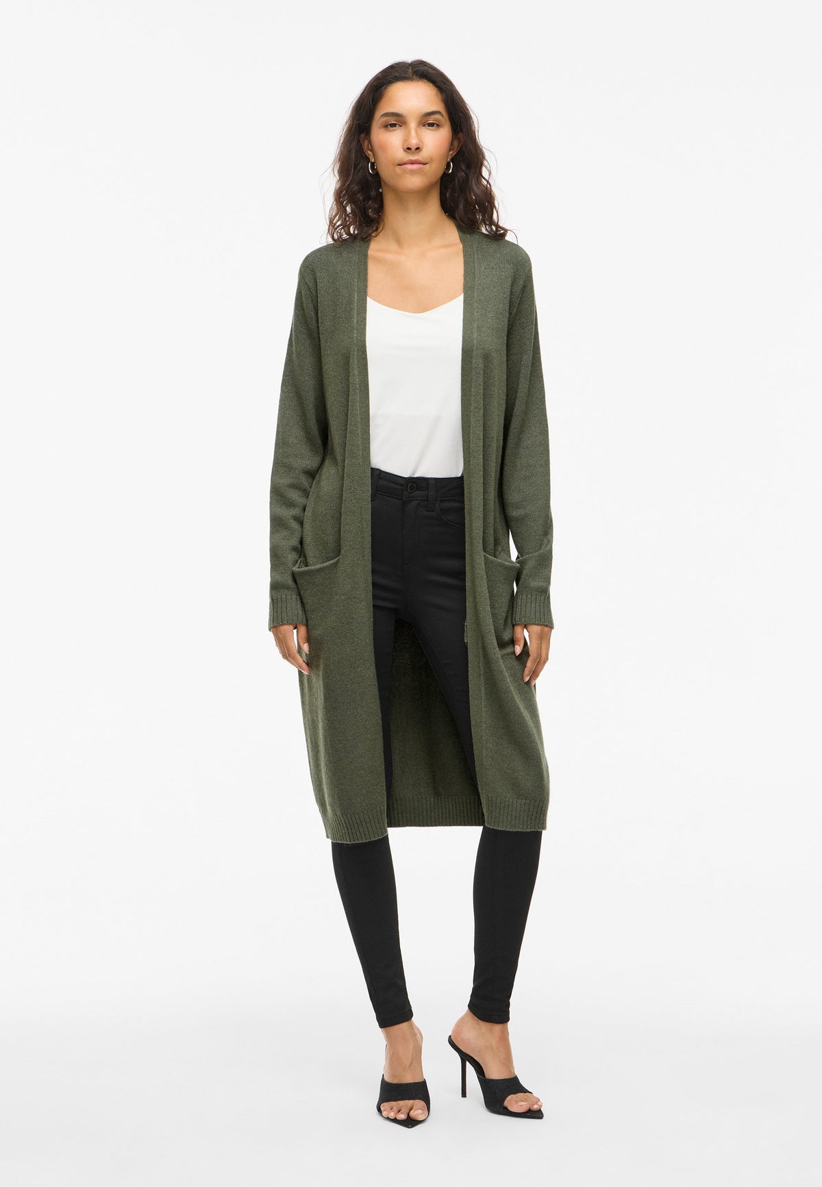 Isolde | Women's Long Cardigan, Dark Green Open Front Autumn Winter