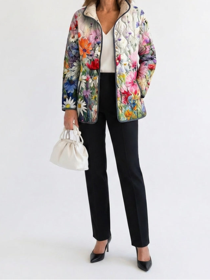 Kaia | Women's Quilted Jacket, Vintage Floral Print Winter Jacket - Floral