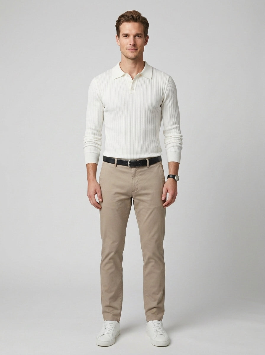 Rico | Men's Long-Sleeve V-Neck Polo, Smart Winter Knit - Front [Lystr 6a746b425d32fba9c72a61e2:front]