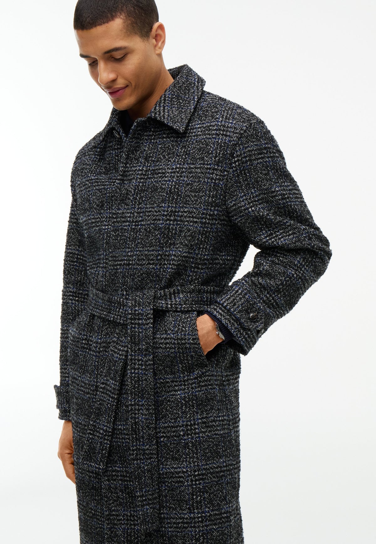 Leopold | Men's Check Overcoat, Dark Grey Heather Wool Blend Classic Winter