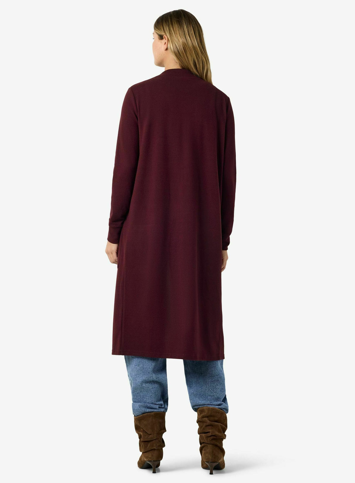 Livia | Women's Long Knit Cardigan, Bordeaux Soft Drape Autumn Winter