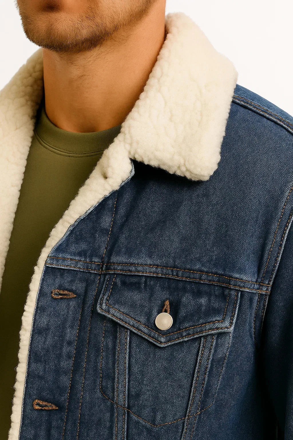 Ruben | Men's Fleece Lined Denim Jacket, Dark Blue Casual Winter