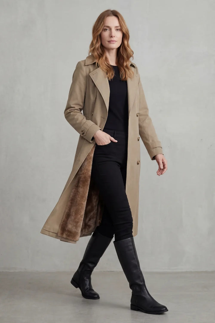 Carlotta | Women's Double Breasted Faux Fur Trim Winter Coat