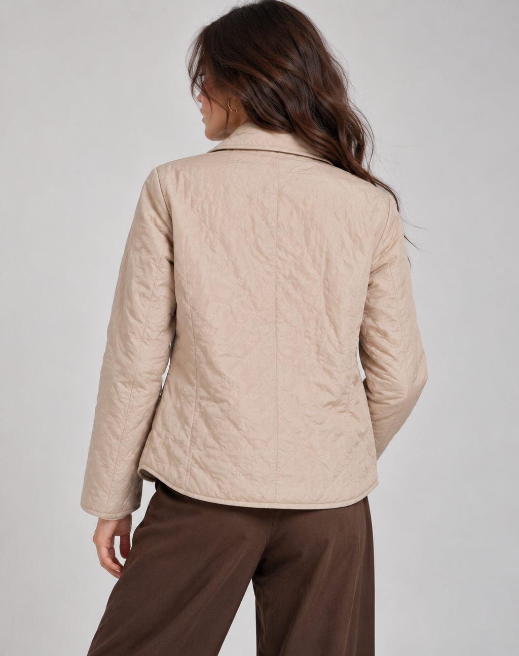 Freya | Women's Quilted Transitional Jacket, Collar Button Detail