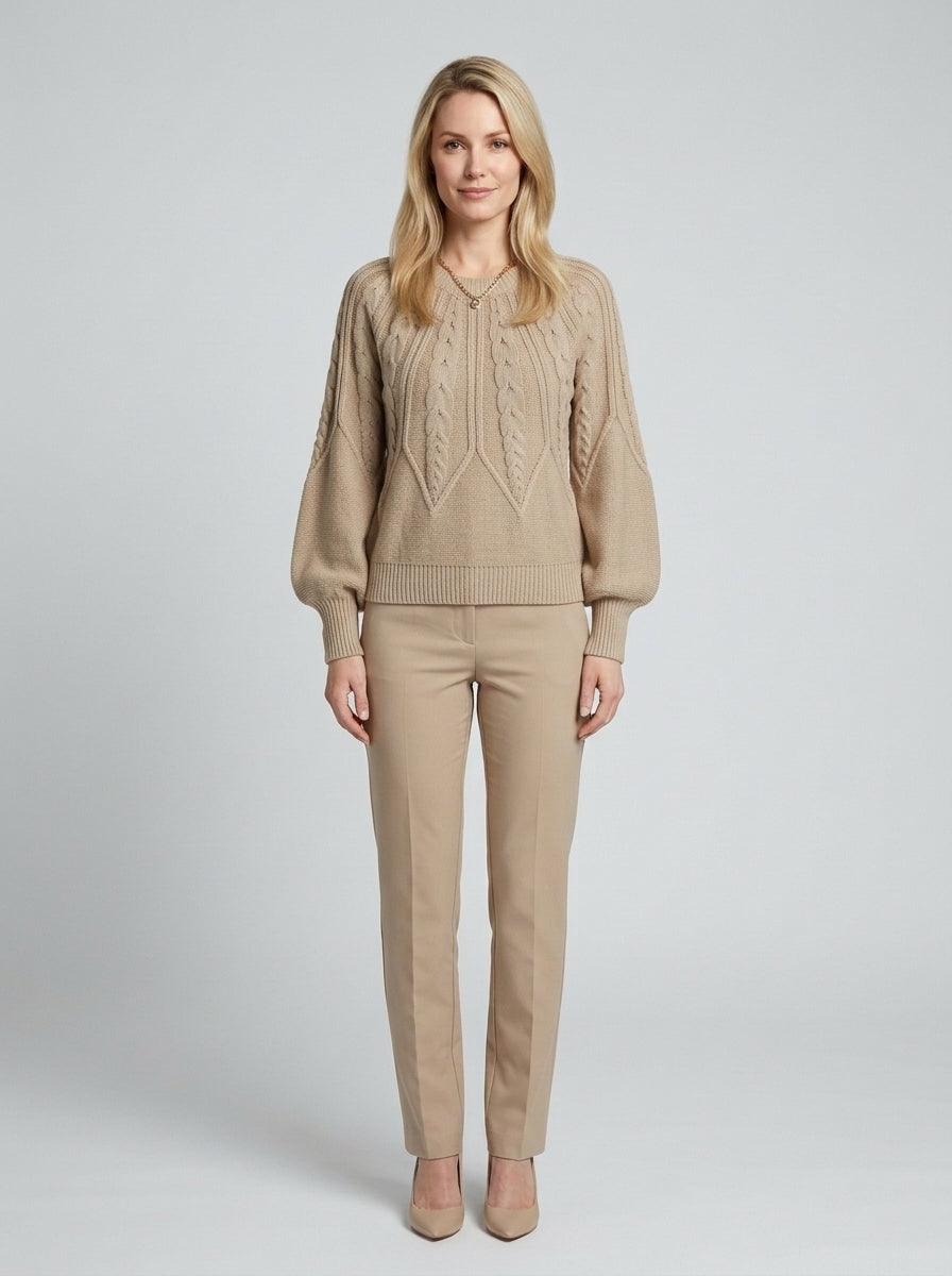 Sabine | Women's Cable Knit Sweater Lantern Sleeve Chunky Casual Winter - Front [Lystr 6a860c03346c7d0de359f6e8:front]