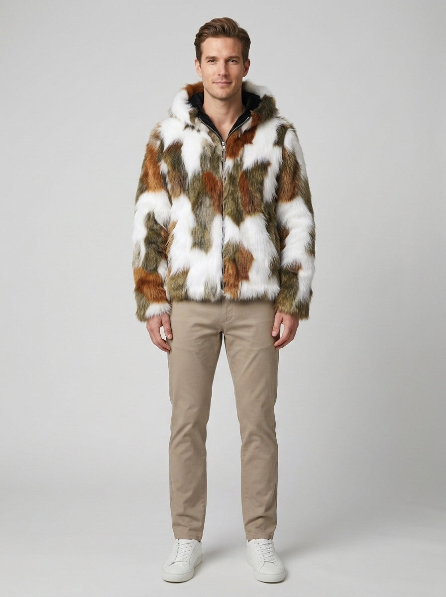 Garda | Men's Hooded Jacket, Elegant Soft Fur Winter Jacket - Front [Lystr 6a861323346c7d0de359f74e:front]