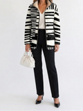 Miren | Women's Quilted Jacket, Black and White Abstract Print Winter Jacket - Floral
