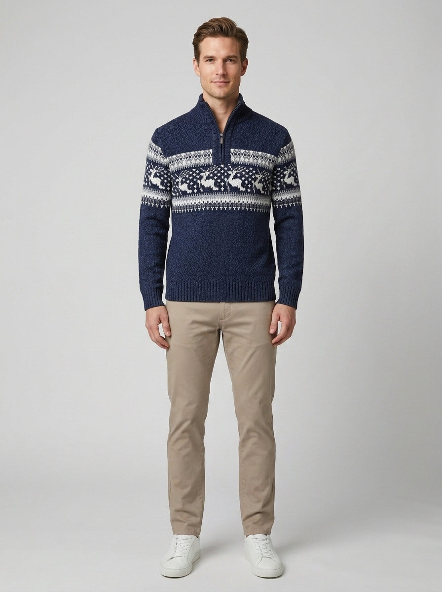 Kris | Men's Half-Zip Sweater, Fair Isle Winter Knit - Front [Lystr 6a74a0d7af5127687e025cee:front]