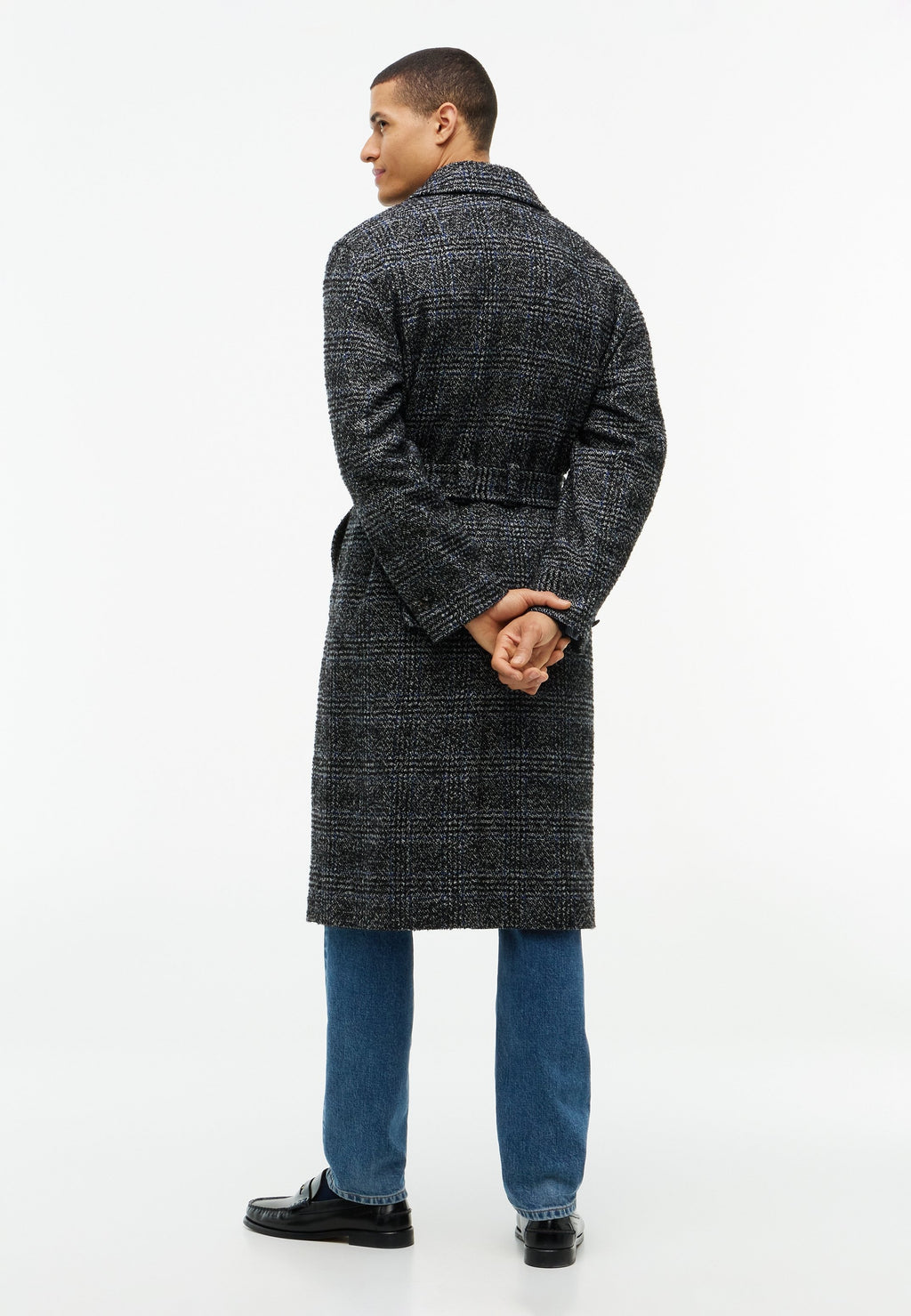 Leopold | Men's Check Overcoat, Dark Grey Heather Wool Blend Classic Winter