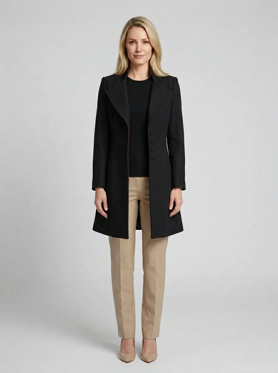 Coralie | Women's Fitted Long Coat, Tailored Winter Coat - Front [Lystr 6a877eea9a6f0463cfb6d802:front]