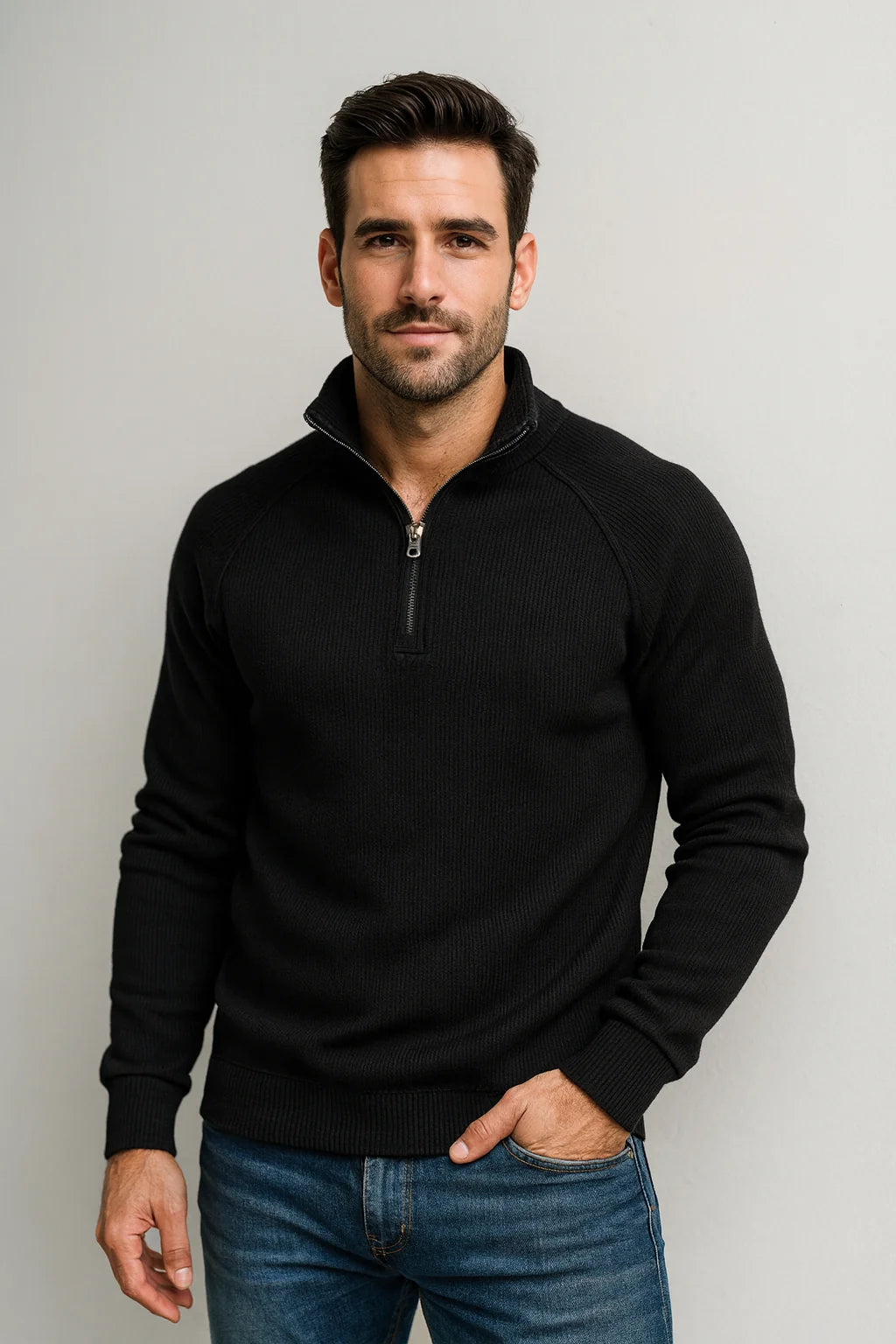 Owen | Men's Knit Quarter Zip Sweater Fleece Lined Layering Casual Winter