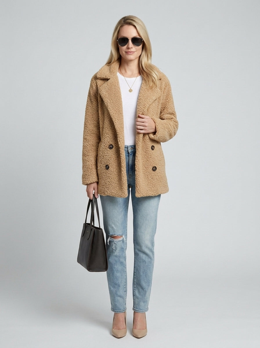 Lottie | Women's Teddy Faux Fur Jacket, Cropped Winter Jacket - Front [Lystr 6a74639c5d32fba9c72a61b4:front]