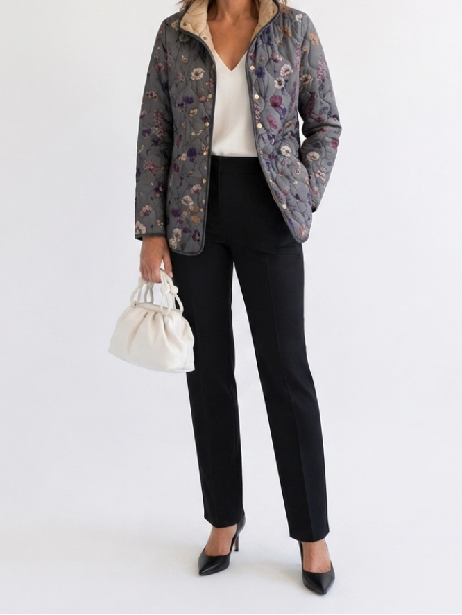 Niva | Women's Quilted Jacket, Vintage Floral Print Winter Jacket - Floral