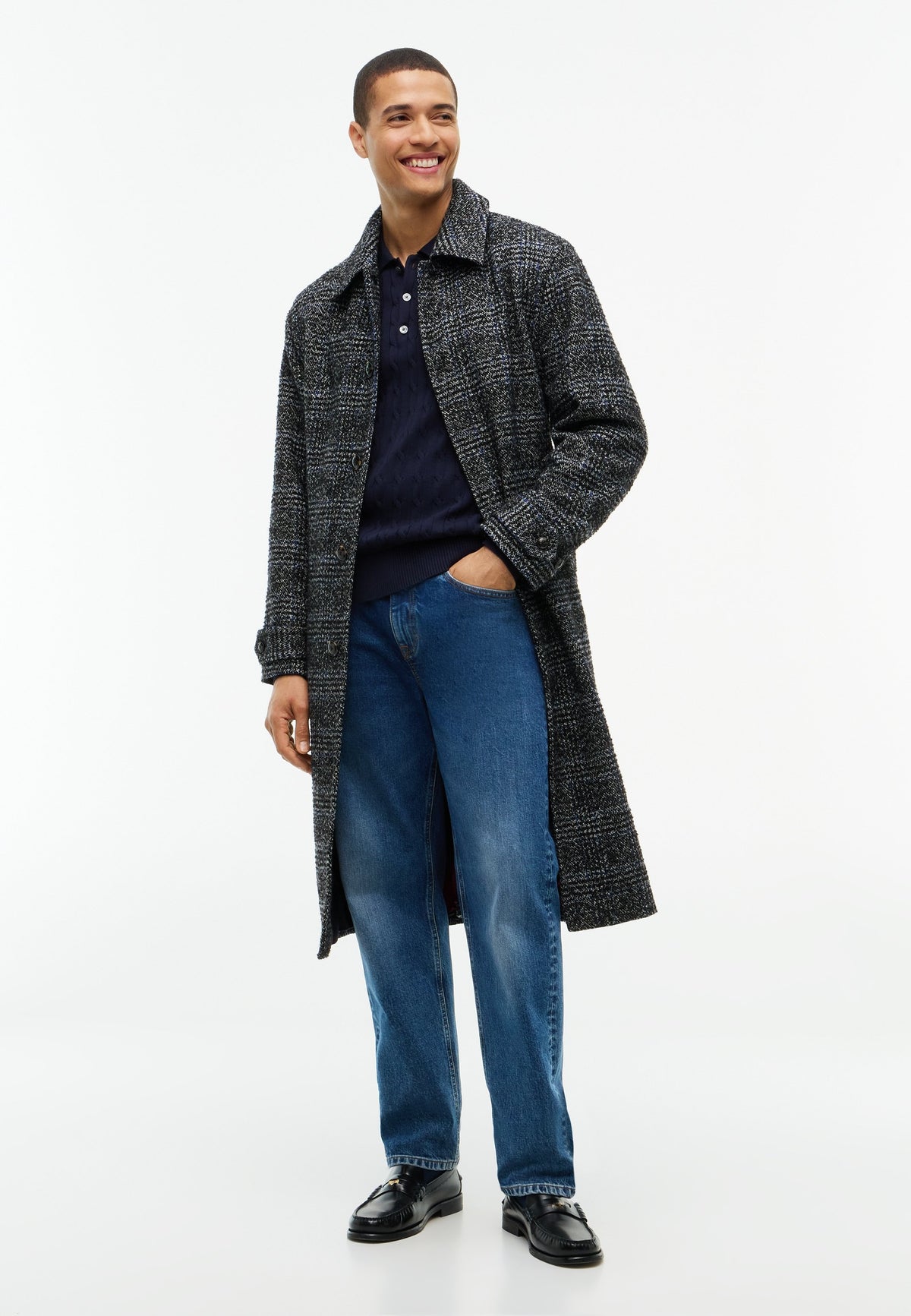 Leopold | Men's Check Overcoat, Dark Grey Heather Wool Blend Classic Winter