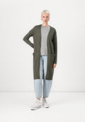 Isolde | Women's Long Cardigan, Dark Green Open Front Autumn Winter