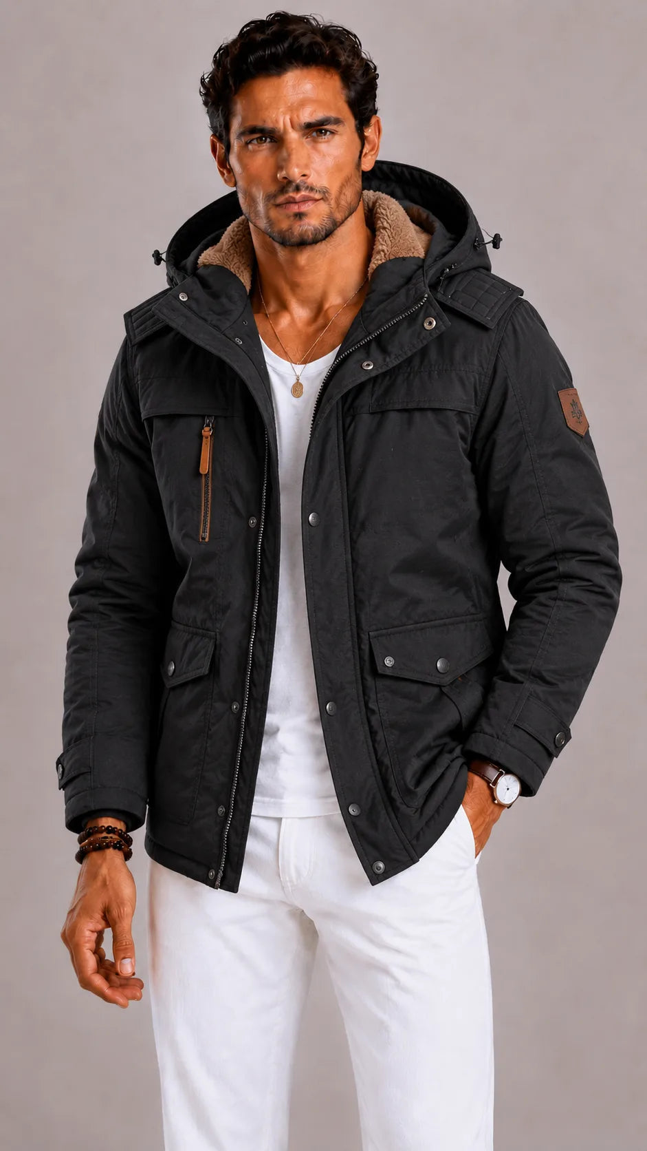 Emiel | Men's Hooded Multi Pocket Parka, Green Winter Outerwear