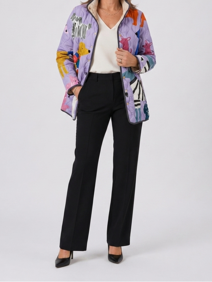 Rhea | Women's Quilted Jacket, Dog Print Casual Winter Jacket - Floral