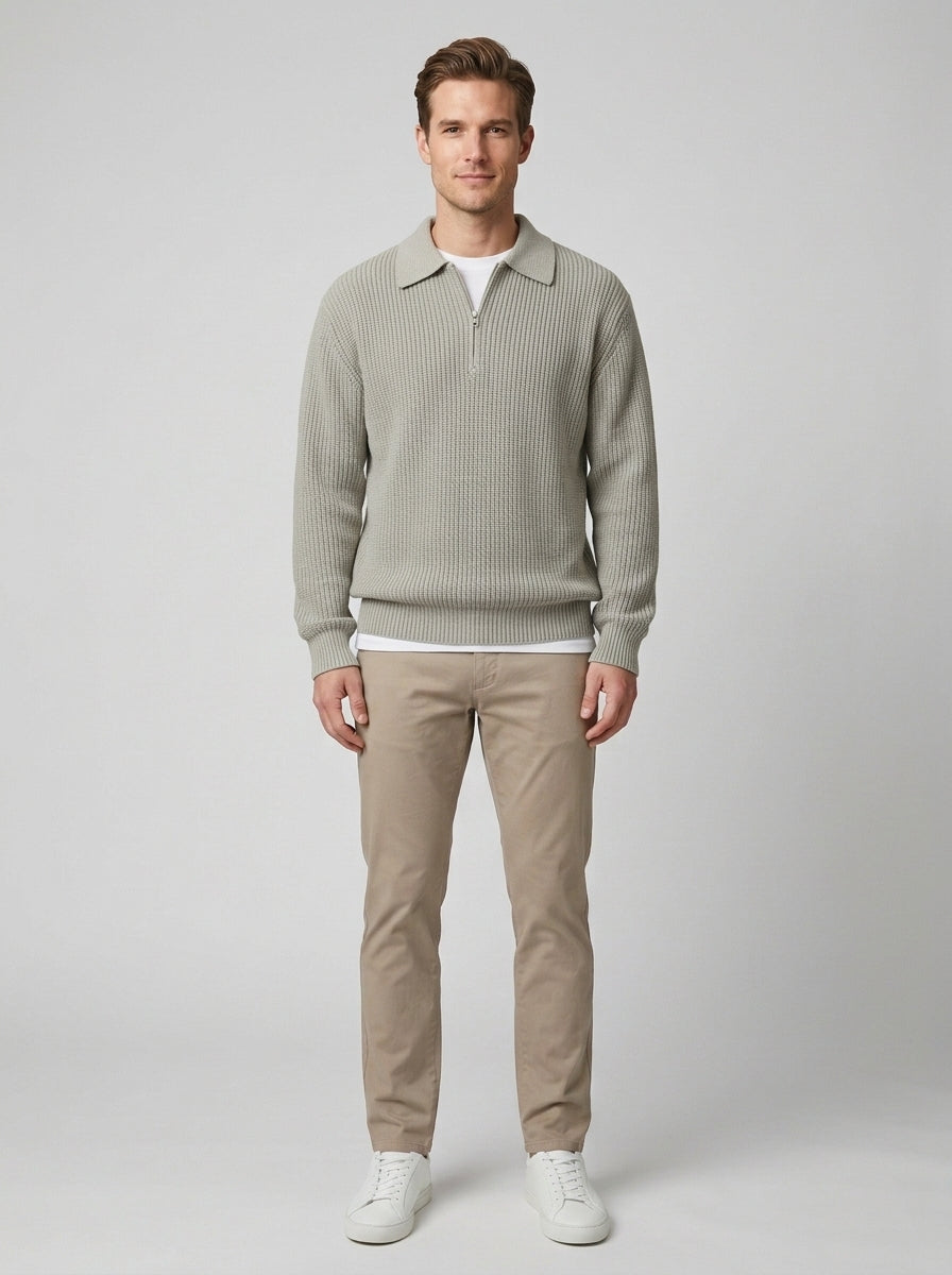 Rason | Men's Zipped Sweater, Modern Winter Knit - Front [Lystr 6a746b475d32fba9c72a61e5:front]
