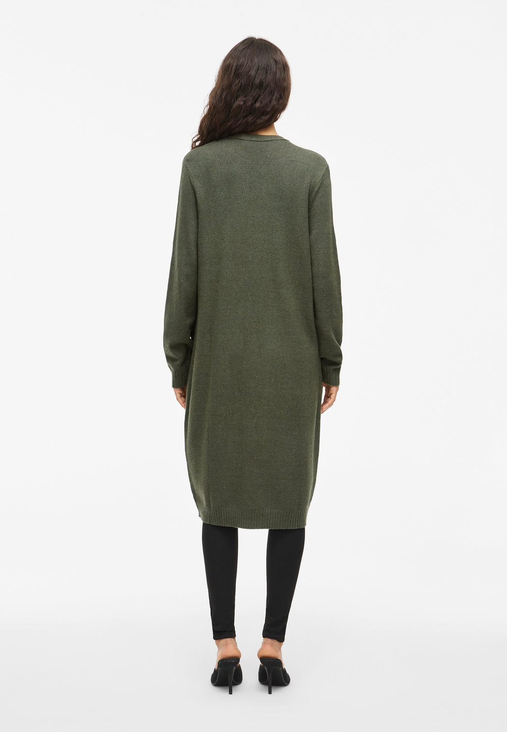 Isolde | Women's Long Cardigan, Dark Green Open Front Autumn Winter
