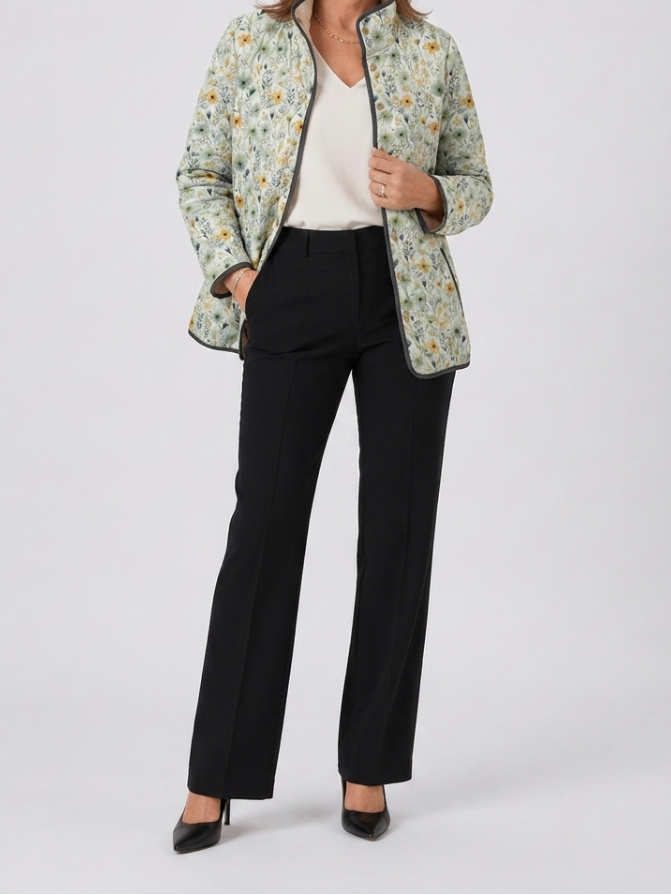 Nola | Women's Quilted Jacket, Delightful Floral Print Winter Jacket - Floral