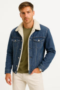 Ruben | Men's Fleece Lined Denim Jacket, Dark Blue Casual Winter