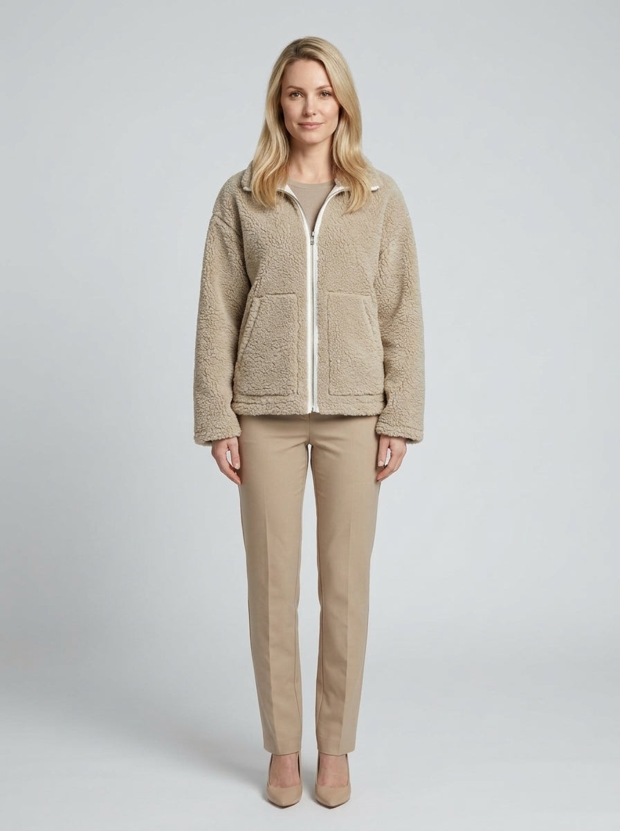 Paige | Women's Relaxed Fit Teddy Zip Up Jacket High Neck Winter - Front [Lystr 6aab9df6ff77bc59a37ef2aa:front]