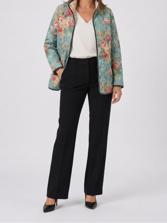 Elara | Women's Quilted Jacket, Floral Print Winter Jacket - Floral