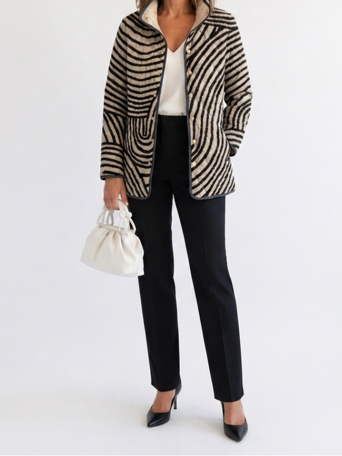 Inaya | Women's Quilted Jacket, Retro Circle Design Winter Jacket - Floral