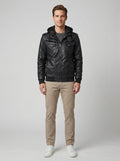 Zephyr | Men's Hooded Leather Jacket, Premium Winter Jacket - Black - Front [Lystr 6a8612a0346c7d0de359f739:front]