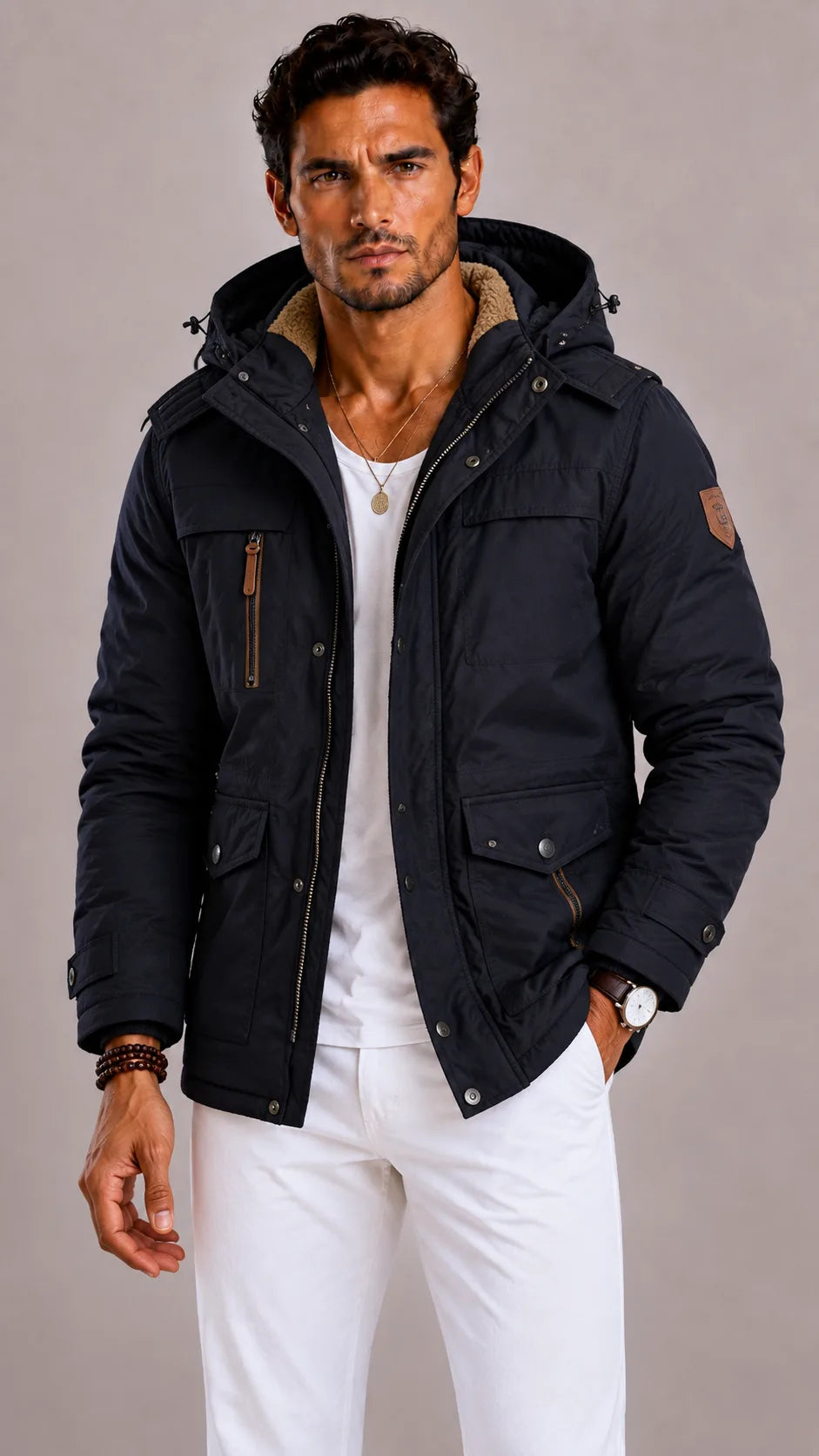 Emiel | Men's Hooded Multi Pocket Parka, Green Winter Outerwear