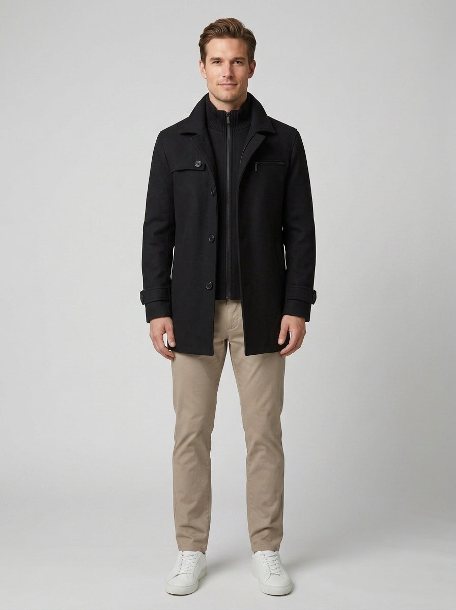 Warwick | Men's Winter Coat, Warm Adjustable Cuff Wool Coat - Front [Lystr 6a86133e50d8409094c0dafa:front]