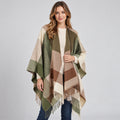 Amara | Women's Blanket Poncho Colour Block Fringed Autumn Winter