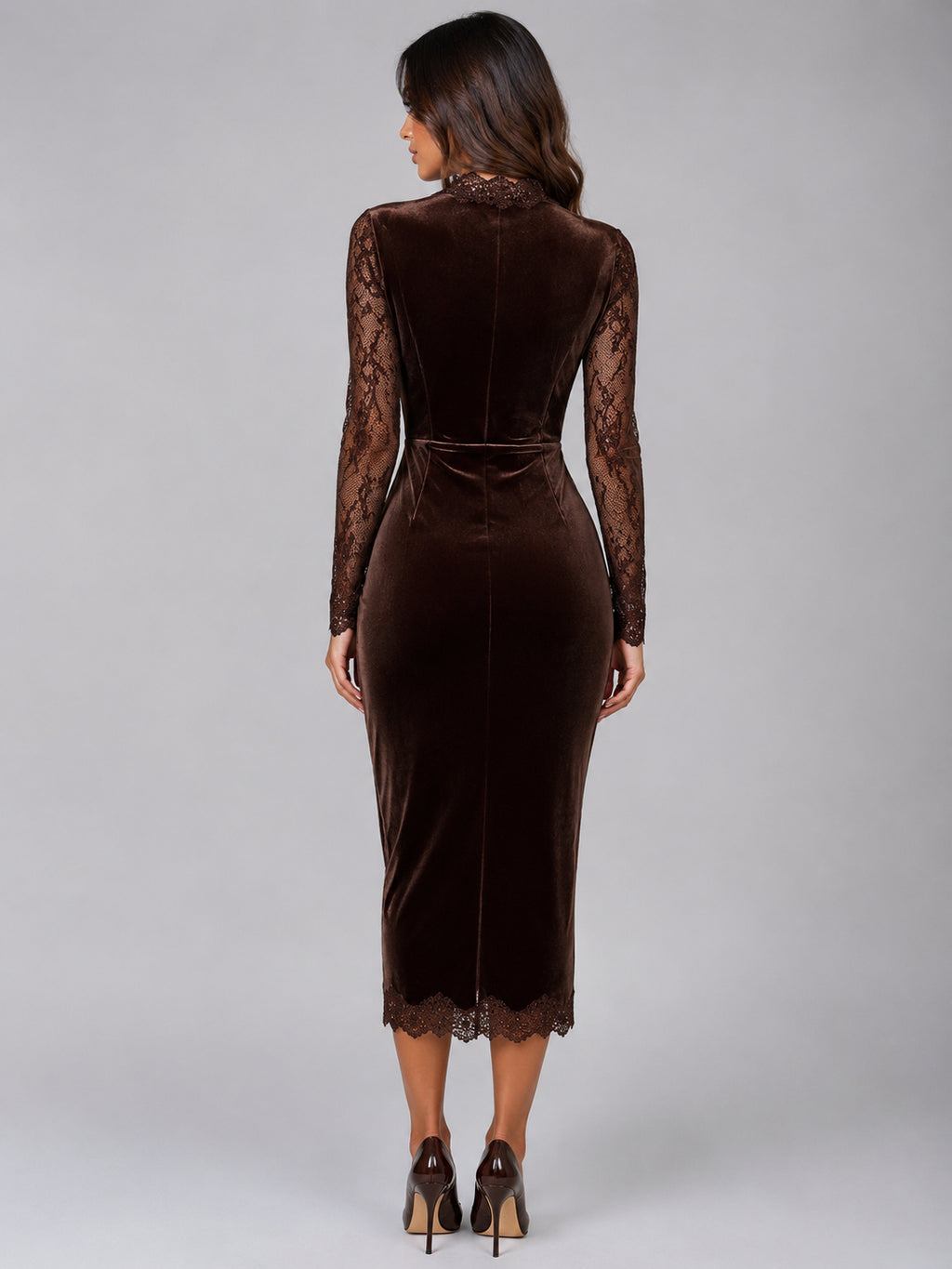 Anais | Women's Velvet Lace Midi Dress Cut Out Evening