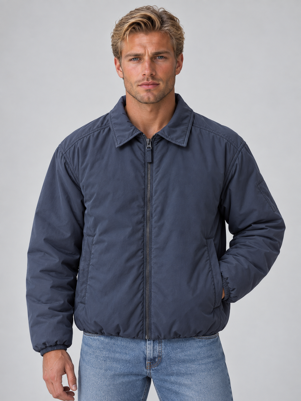 Anton | Men's Padded Full Zip Jacket Collared Lightweight Bomber