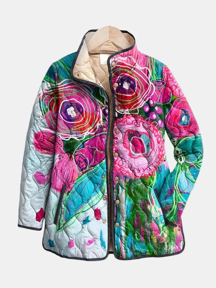 Arianne | Women's Quilted Jacket, Elegant Floral Pattern Winter Jacket - Floral