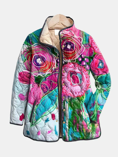 Arianne | Women's Quilted Jacket, Elegant Floral Pattern Winter Jacket - Floral