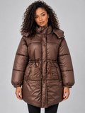 Aurelia | Women's Longline Puffer Jacket Hooded Quilted Coat with Drawstring Waist
