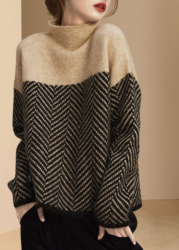 Aurelie | Women's Turtleneck Sweater, Patchwork Knit Winter Pullover